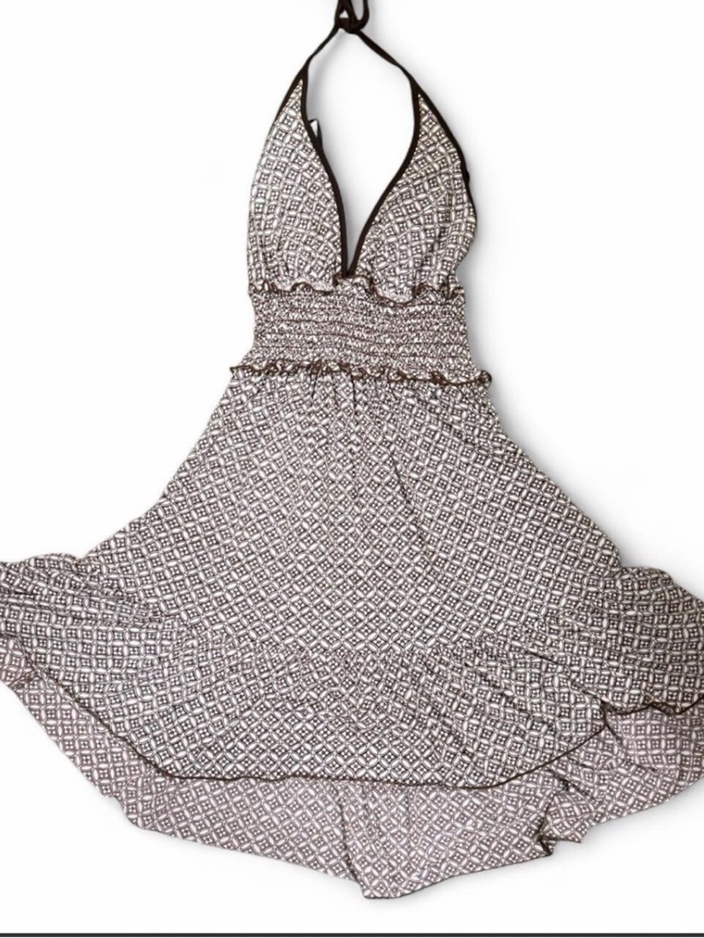 XOXO White and Black Geometric Halter Mini Dress
